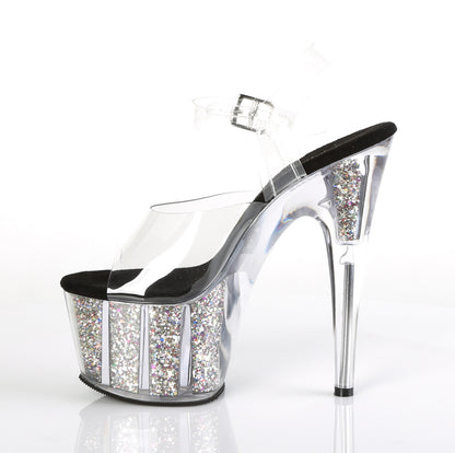 7" Heel, 2 3/4" PF Ankle Strap Sandal w/ Glitter Inserts (Pleaser ADO708CG/C/BG)