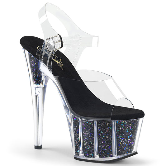 7" Heel, 2 3/4" PF Ankle Strap Sandal w/ Glitter Inserts (Pleaser ADO708CG/C/BG)