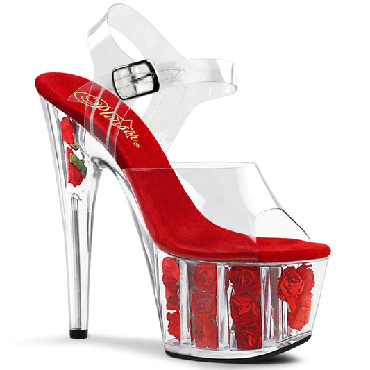 7" Heel, 2 3/4" PF Ankle Strap Sandal Flower-filled (Pleaser ADO708FL/C/R)