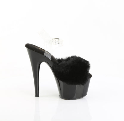 7" Heel, 2 3/4" PF Ankle Strap Sandal w/ Fur Upper (Pleaser ADO708FUR/B/M)