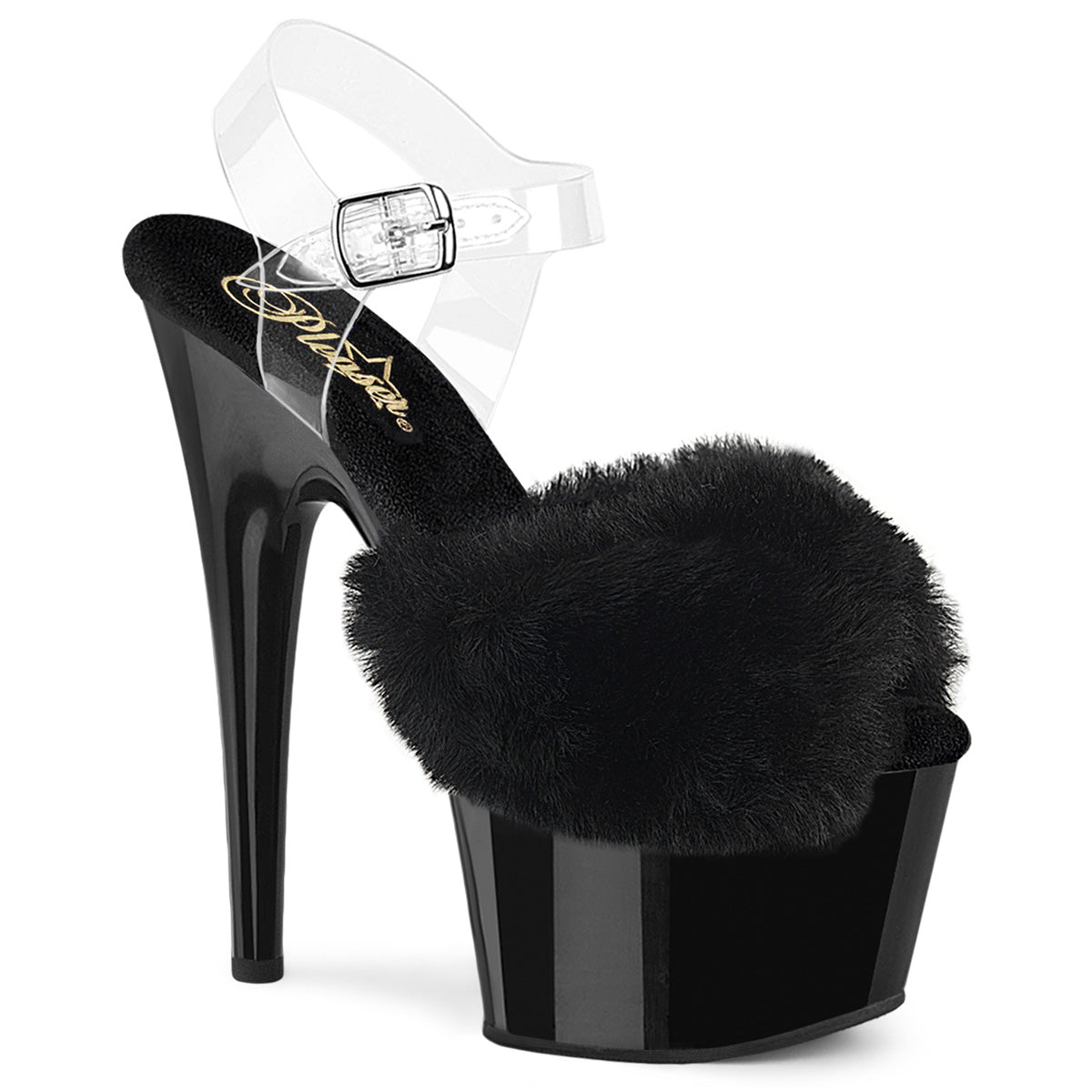 7" Heel, 2 3/4" PF Ankle Strap Sandal w/ Fur Upper (Pleaser ADO708FUR/B/M)