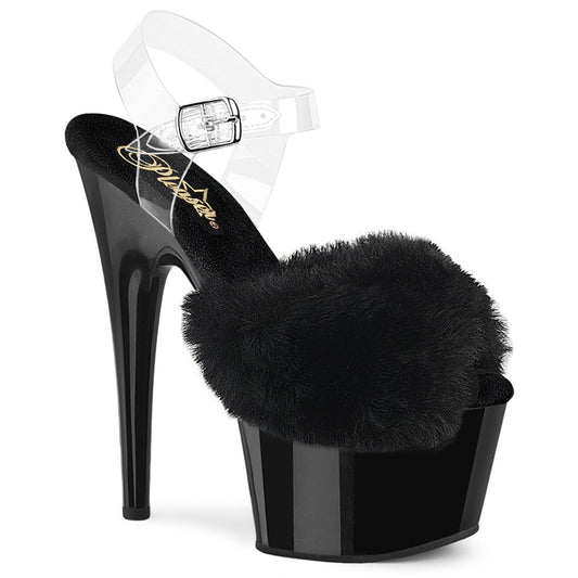 7" Heel, 2 3/4" PF Ankle Strap Sandal w/ Fur Upper (Pleaser ADO708FUR/B/M)