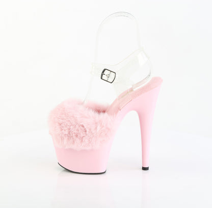 7" Heel, 2 3/4" PF Ankle Strap Sandal w/ Fur Upper (Pleaser ADO708FUR/B/M)