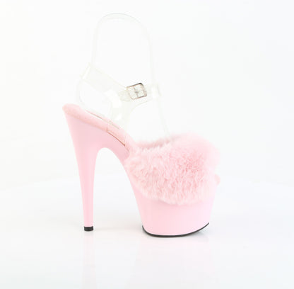 7" Heel, 2 3/4" PF Ankle Strap Sandal w/ Fur Upper (Pleaser ADO708FUR/B/M)