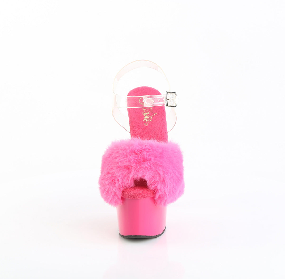 7" Heel, 2 3/4" PF Ankle Strap Sandal w/ Fur Upper (Pleaser ADO708FUR/B/M)
