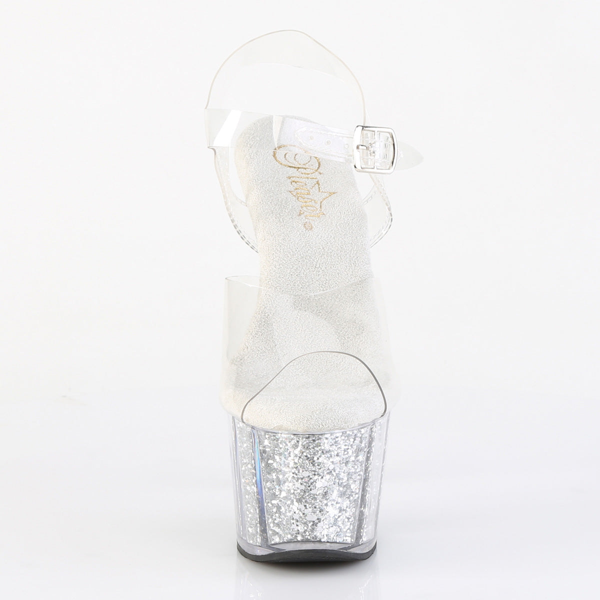 7" Heel, 2 3/4" PF Ankle Strap Sandal w/ Glitter Inserts (Pleaser ADO708G/C/BGI)