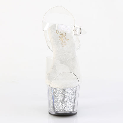 7" Heel, 2 3/4" PF Ankle Strap Sandal w/ Glitter Inserts (Pleaser ADO708G/C/BGI)