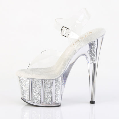 7" Heel, 2 3/4" PF Ankle Strap Sandal w/ Glitter Inserts (Pleaser ADO708G/C/BGI)