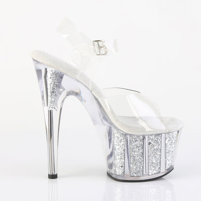 7" Heel, 2 3/4" PF Ankle Strap Sandal w/ Glitter Inserts (Pleaser ADO708G/C/BGI)