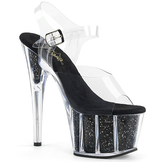 7" Heel, 2 3/4" PF Ankle Strap Sandal w/ Glitter Inserts (Pleaser ADO708G/C/BGI)