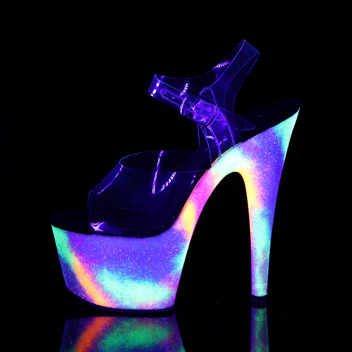 7" Heel, 2 3/4" PF Ankle Strap Sandal w/ UV Galaxy Effect (Pleaser ADO708GXY/C/NGXY)