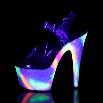 7" Heel, 2 3/4" PF Ankle Strap Sandal w/ UV Galaxy Effect (Pleaser ADO708GXY/C/NGXY)