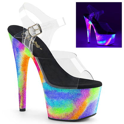 7" Heel, 2 3/4" PF Ankle Strap Sandal w/ UV Galaxy Effect (Pleaser ADO708GXY/C/NGXY)