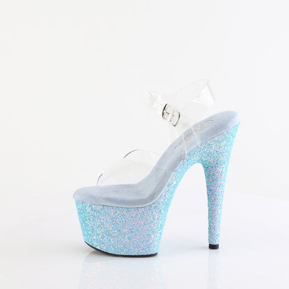 7" Heel, 2 3/4" PF Ankle Strap Sandal w/ Holo Glitter Bottom (Pleaser ADO708LG/C/BBG)