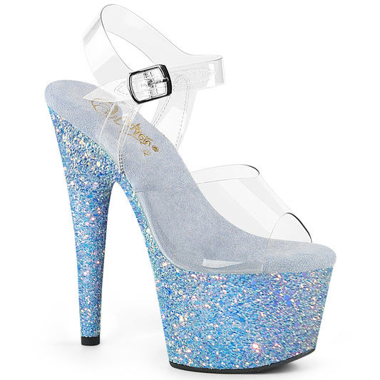 7" Heel, 2 3/4" PF Ankle Strap Sandal w/ Holo Glitter Bottom (Pleaser ADO708LG/C/BBG)