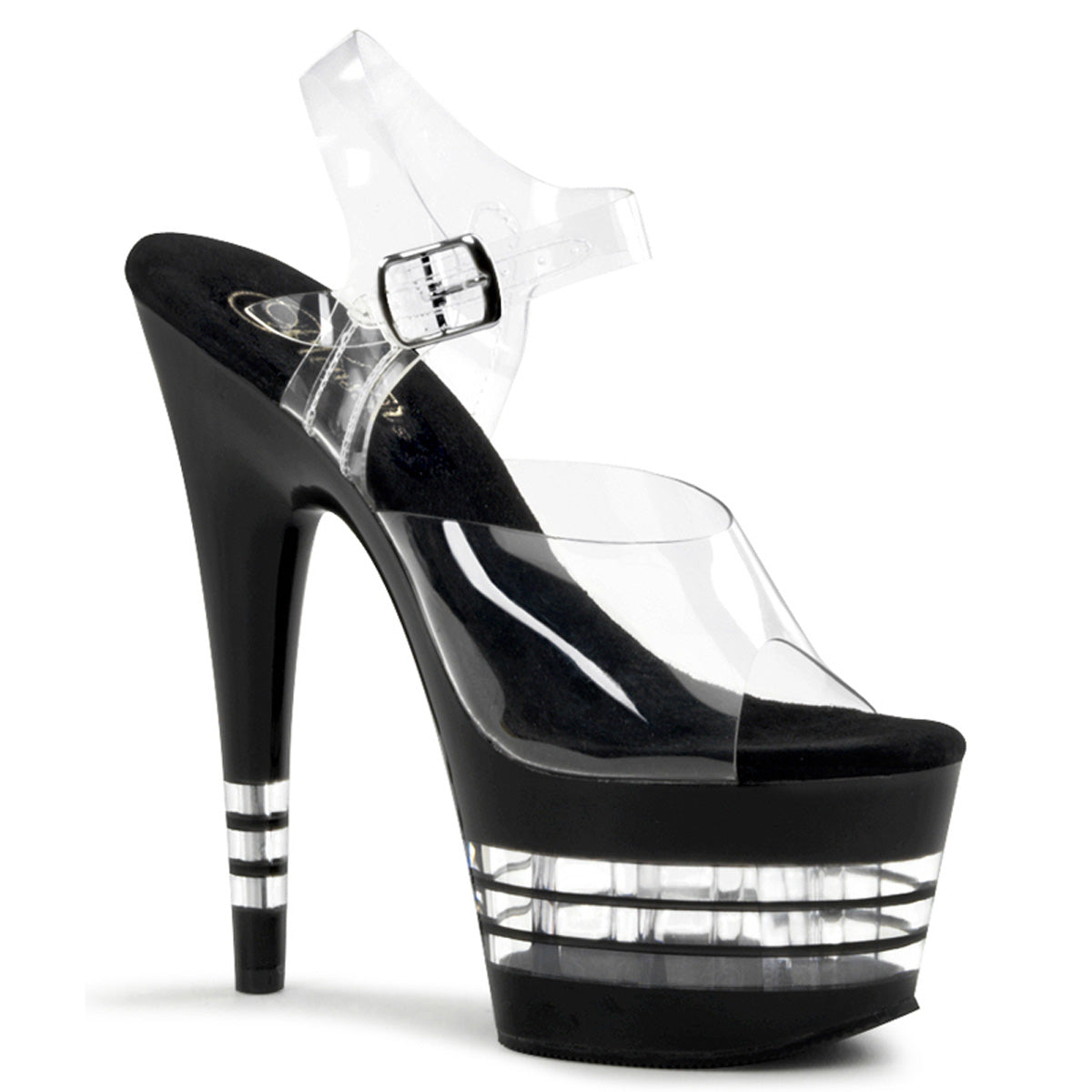 7" Heel, 2 3/4" PF Ankle Strap Sandal w/ Clear Stripe Bottom (Pleaser ADO708LN/C/B)
