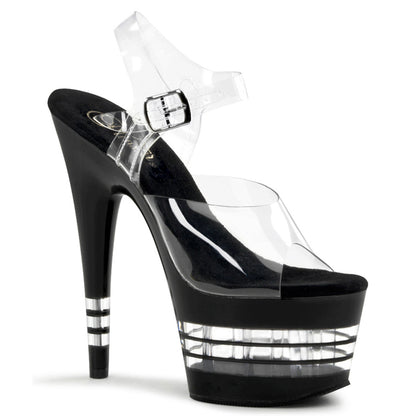 7" Heel, 2 3/4" PF Ankle Strap Sandal w/ Clear Stripe Bottom (Pleaser ADO708LN/C/B)