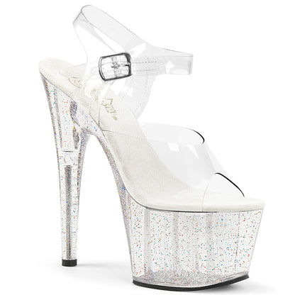 7" Heel, 2 3/4" PF Ankle Strap Sandal w/Mini Glitter (Pleaser ADO708MG/C/B)