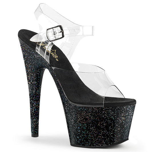 7" Heel, 2 3/4" PF Ankle Strap Sandal w/Mini Glitter (Pleaser ADO708MG/C/B)