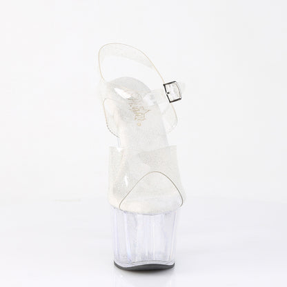 7" Heel, 2 3/4" PF Ankle Strap Sandal w/Mini Glitter (Pleaser ADO708MMG/C/M)