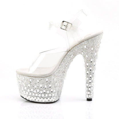 7" Heel, 2 3/4" PF Ankle Strap Sandal w/Glitter & Stones (Pleaser ADO708MR-5/C/W-S)