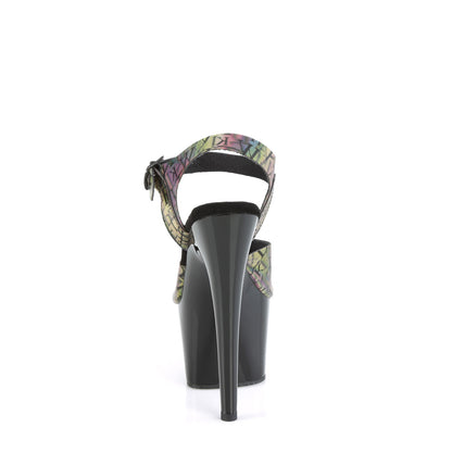 *7" Heel, 2 3/4" PF Ankle Strap Sandal (Pleaser ADO708N-LTP/GRN-PP/B)