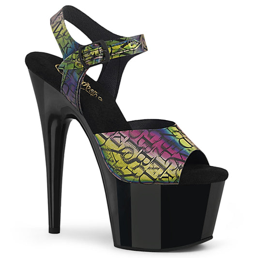 *7" Heel, 2 3/4" PF Ankle Strap Sandal (Pleaser ADO708N-LTP/GRN-PP/B)