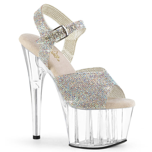 7" Heel, 2 3/4" PF RS Embellished Ankle Strap Sandal (Pleaser ADO708N-RS/SRS-TPU/C)