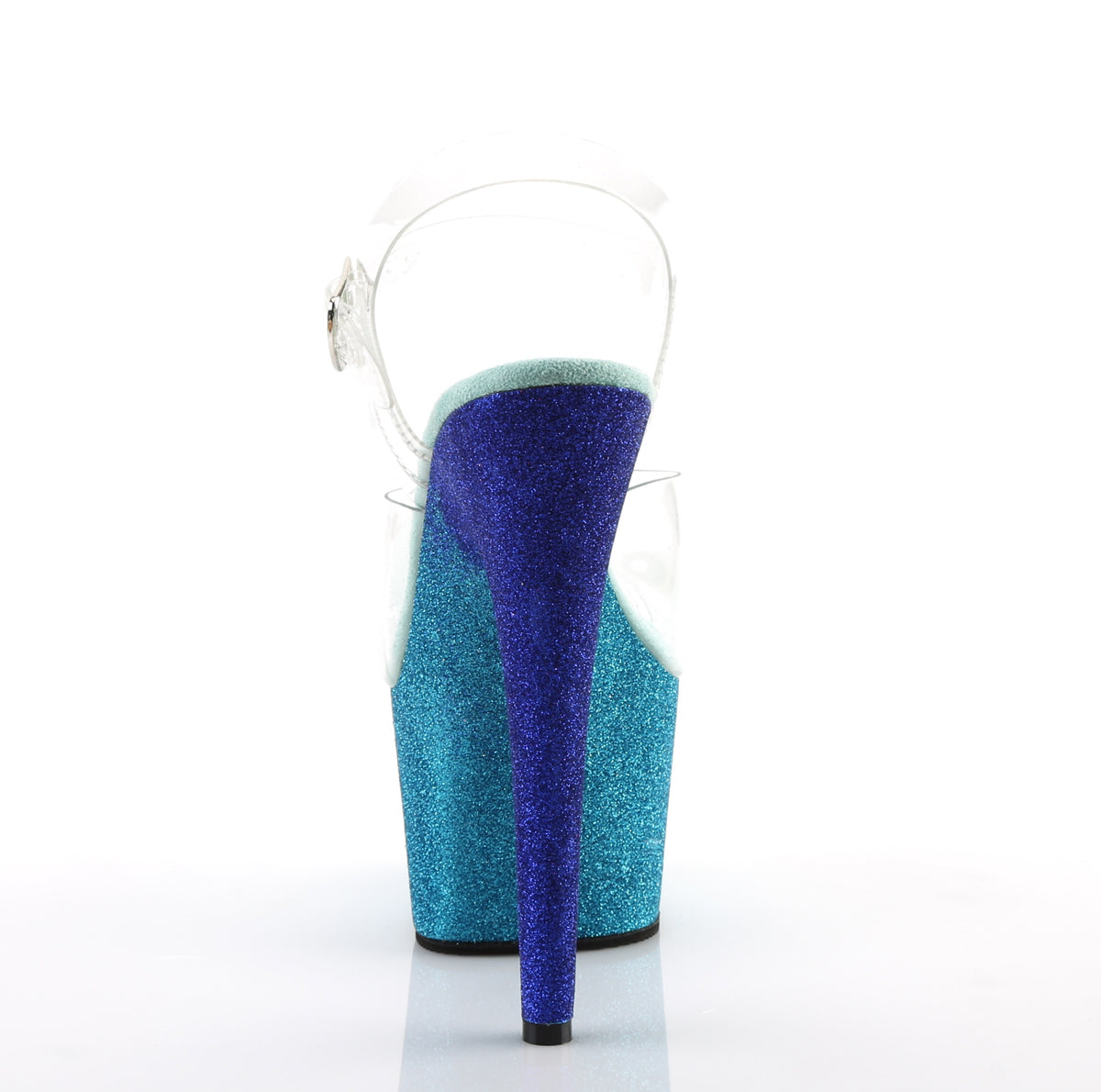 *7" Heel, 2 3/4" Ombre Glittered PF Ankle Strap Sandal (Pleaser ADO708OMBRE/C/AQ-BL)