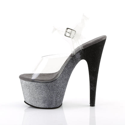 *7" Heel, 2 3/4" Ombre Glittered PF Ankle Strap Sandal (Pleaser ADO708OMBRE/C/AQ-BL)