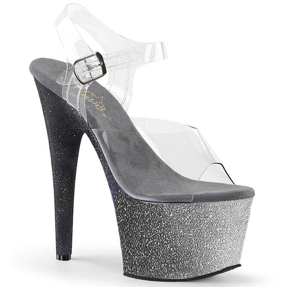 *7" Heel, 2 3/4" Ombre Glittered PF Ankle Strap Sandal (Pleaser ADO708OMBRE/C/AQ-BL)