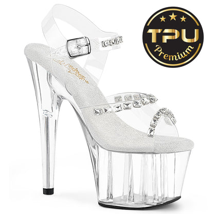 7" Heel, 2 3/4" PF Ankle Strap Sandal w/Stones (Pleaser ADO708PREM-STN/C/M)