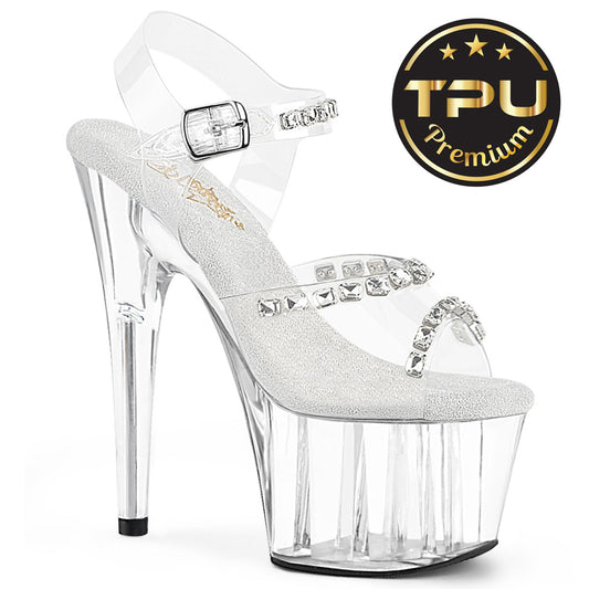 7" Heel, 2 3/4" PF Ankle Strap Sandal w/Stones (Pleaser ADO708PREM-STN/C/M)