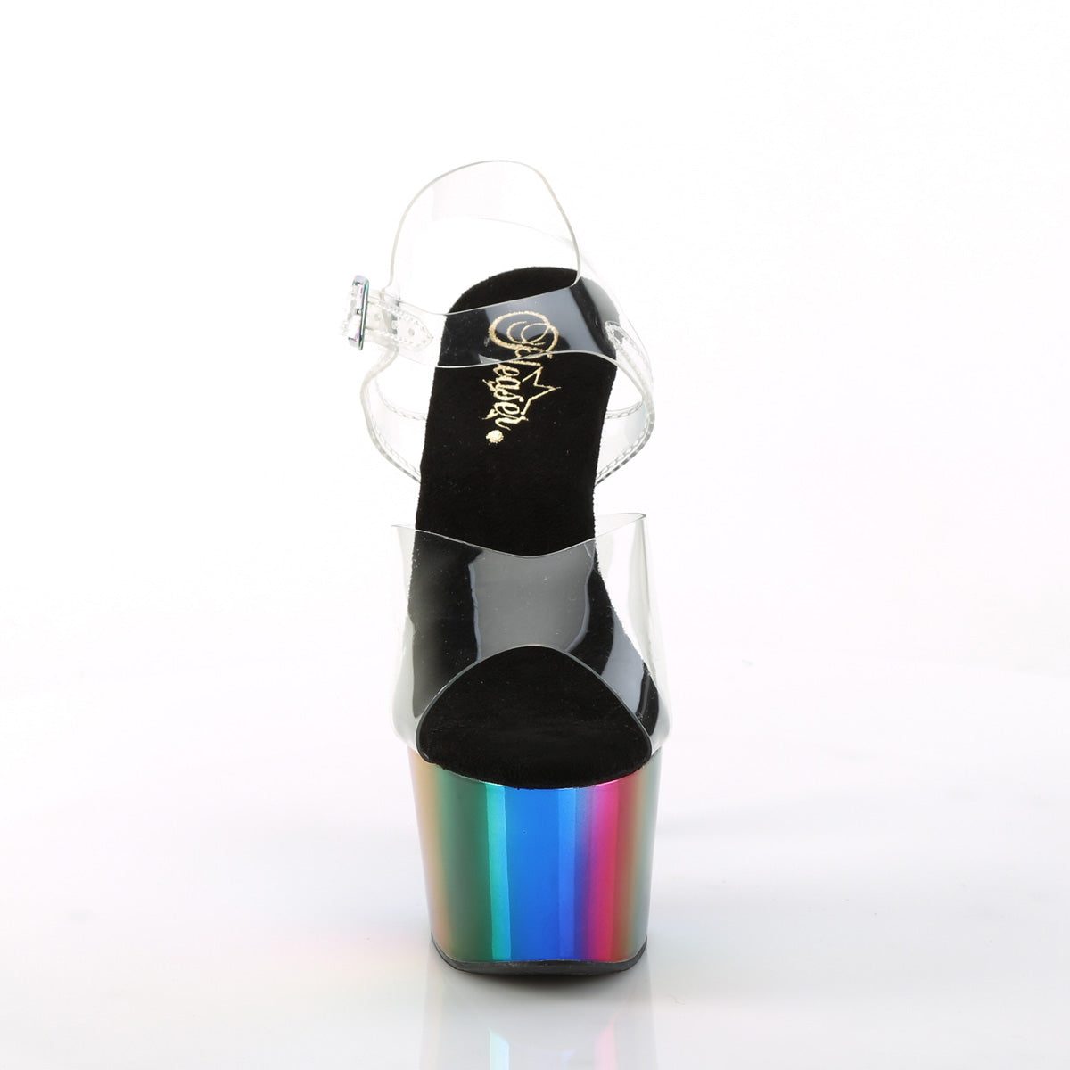 **7" Heel, 2 3/4" Chrome Plated PF Ankle Strap Sandal (Pleaser ADO708RC/C/RBOWCH)