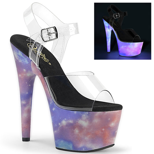 7" Heel, 2 3/4" PF Ankle Strap Sandal w/ Reflective Effect (Pleaser ADO708REFL/C/PP-BLU)