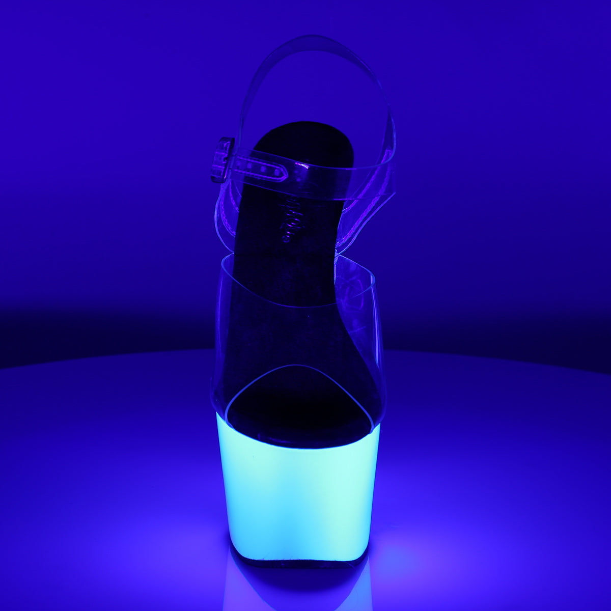 7" Heel, 2 3/4" PF Ankle Strap Neon Bottom Sandal (Pleaser ADO708UV/C/NPN)