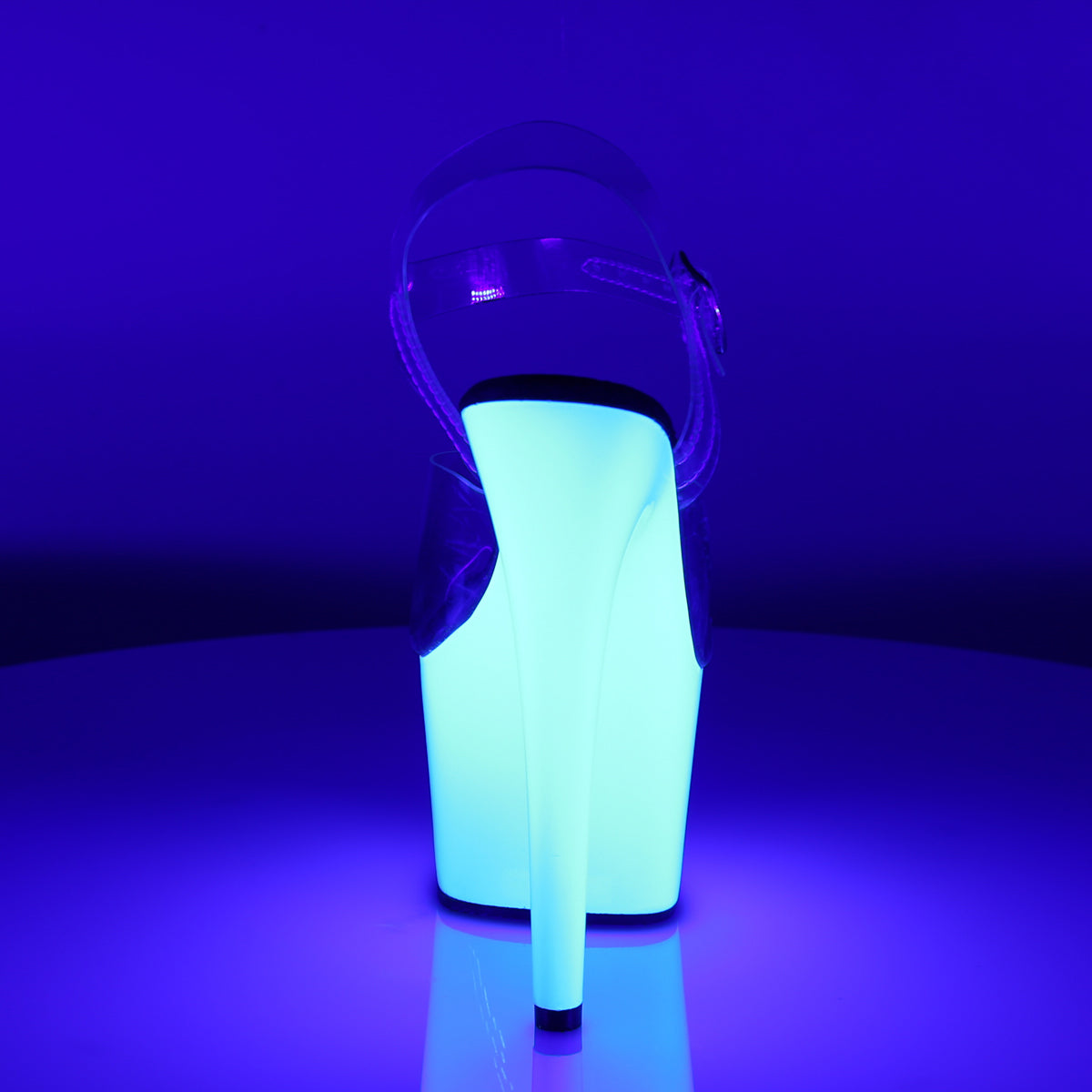 7" Heel, 2 3/4" PF Ankle Strap Neon Bottom Sandal (Pleaser ADO708UV/C/NPN)