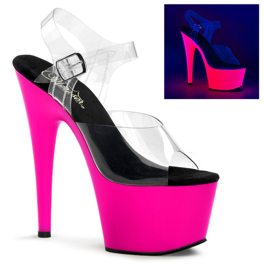7" Heel, 2 3/4" PF Ankle Strap Neon Bottom Sandal (Pleaser ADO708UV/C/NPN)