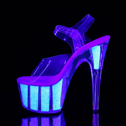 7" Heel, 2 3/4" PF Ankle Strap Sandal w/ Glitter Inserts (Pleaser ADO708UVG/C/NOPG)