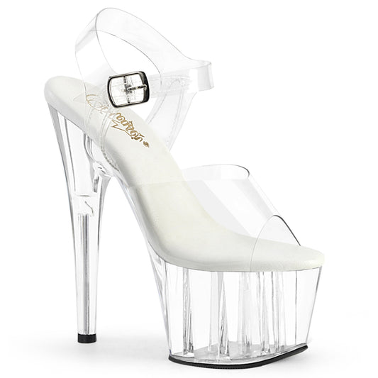 7" Heel, 2 3/4" PF Faux Leather Insoles Ankle Strap Sandal (Pleaser ADO708VL/C/M)