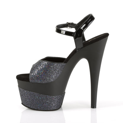 *7" Heel, 2 3/4" PF Ankle Strap Sandal w/Glitter Wrapped PF (Pleaser ADO709-2G/BG/M)