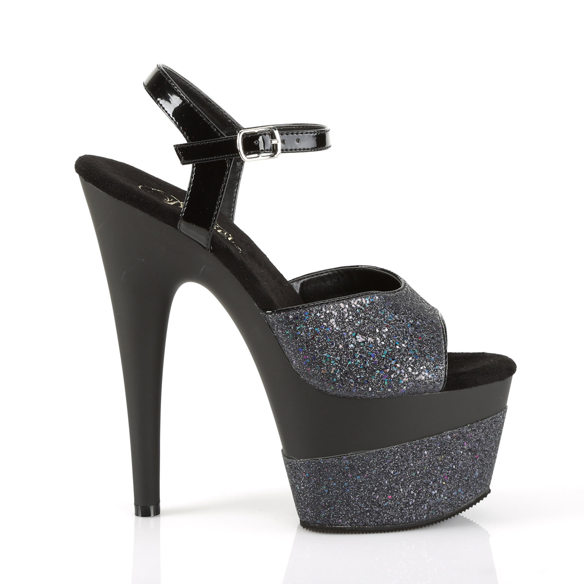*7" Heel, 2 3/4" PF Ankle Strap Sandal w/Glitter Wrapped PF (Pleaser ADO709-2G/BG/M)