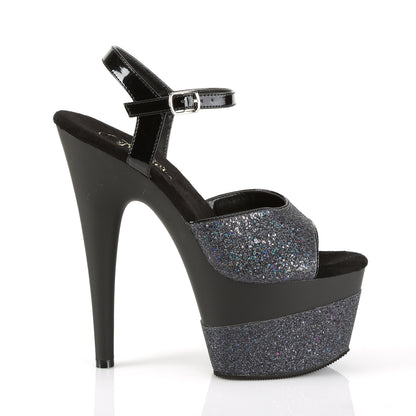 *7" Heel, 2 3/4" PF Ankle Strap Sandal w/Glitter Wrapped PF (Pleaser ADO709-2G/BG/M)