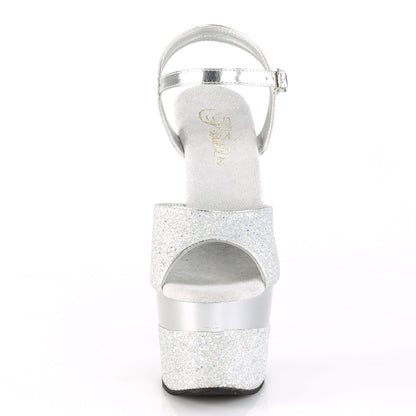 *7" Heel, 2 3/4" PF Ankle Strap Sandal w/Glitter Wrapped PF (Pleaser ADO709-2G/BG/M)