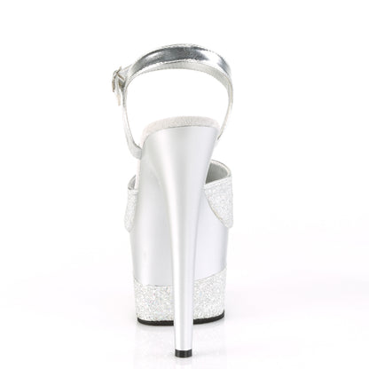 *7" Heel, 2 3/4" PF Ankle Strap Sandal w/Glitter Wrapped PF (Pleaser ADO709-2G/BG/M)