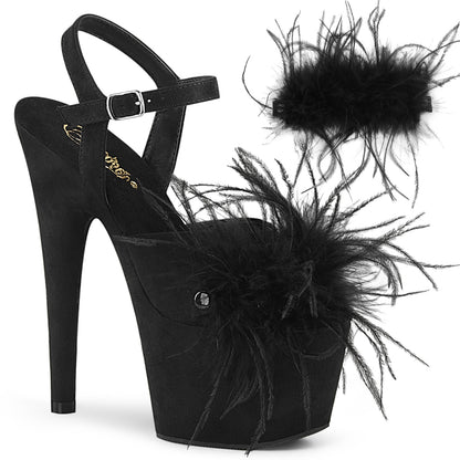 *7" Heel, 2 3/4" PF Ankle Strap Sandal w/Feather (Pleaser ADO709F/BFS-FE/M)