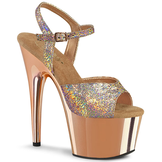 *7" Heel, 2 3/4" PF Ankle Strap Sandal (Pleaser ADO709HM/RGDMPU/ROCH)