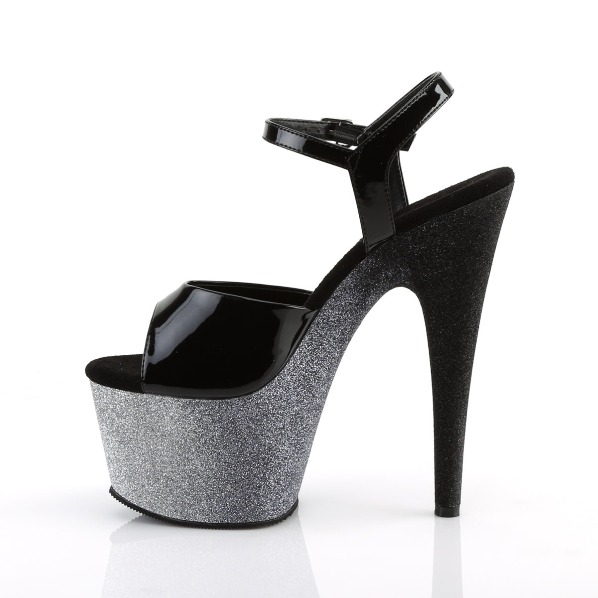 7" Heel, 2 3/4" Ombre Glittered PF Ankle Strap Sandal (Pleaser ADO709OMBRE/B/S-B)