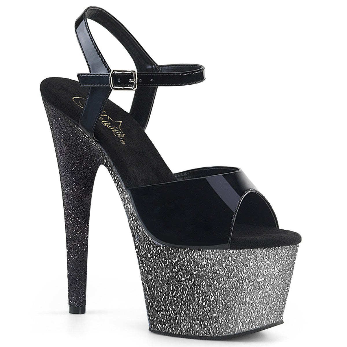 7" Heel, 2 3/4" Ombre Glittered PF Ankle Strap Sandal (Pleaser ADO709OMBRE/B/S-B)