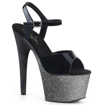 7" Heel, 2 3/4" Ombre Glittered PF Ankle Strap Sandal (Pleaser ADO709OMBRE/B/S-B)